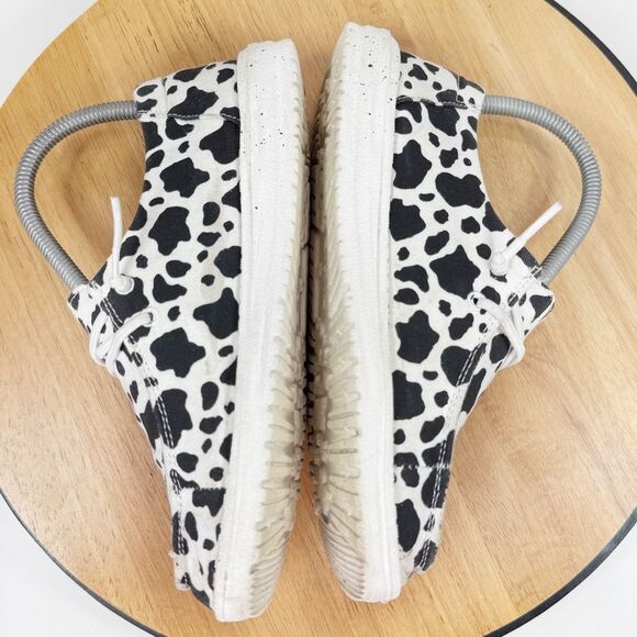 Hey Dude Wendy Milky Way Cow Print Canvas Slip On Shoes White Black Womens 6 - Picture 5 of 12